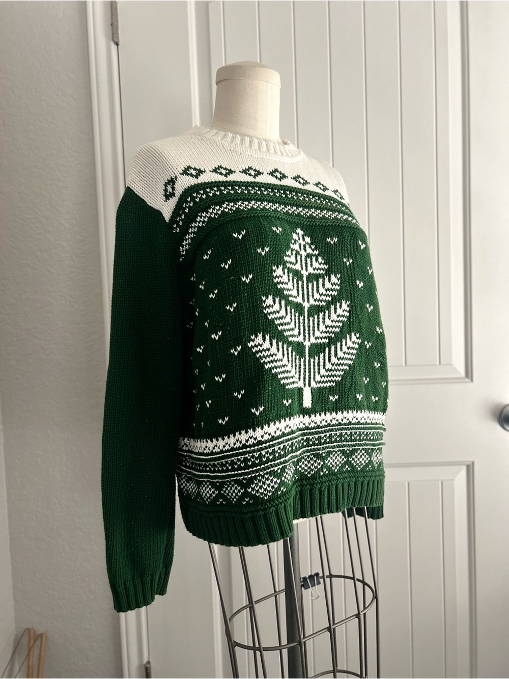 Classic Green & White Fair Isle Turtleneck Sweater